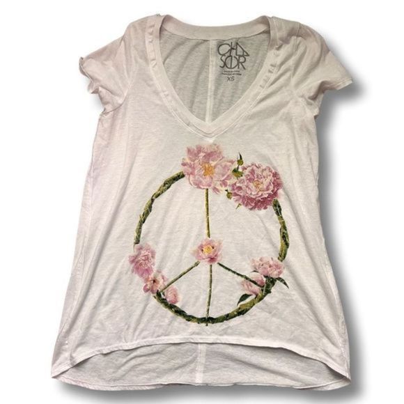 CHASER Floral Peace Sign Oversized Graphic Tee Size XS - Picture 1 of 2